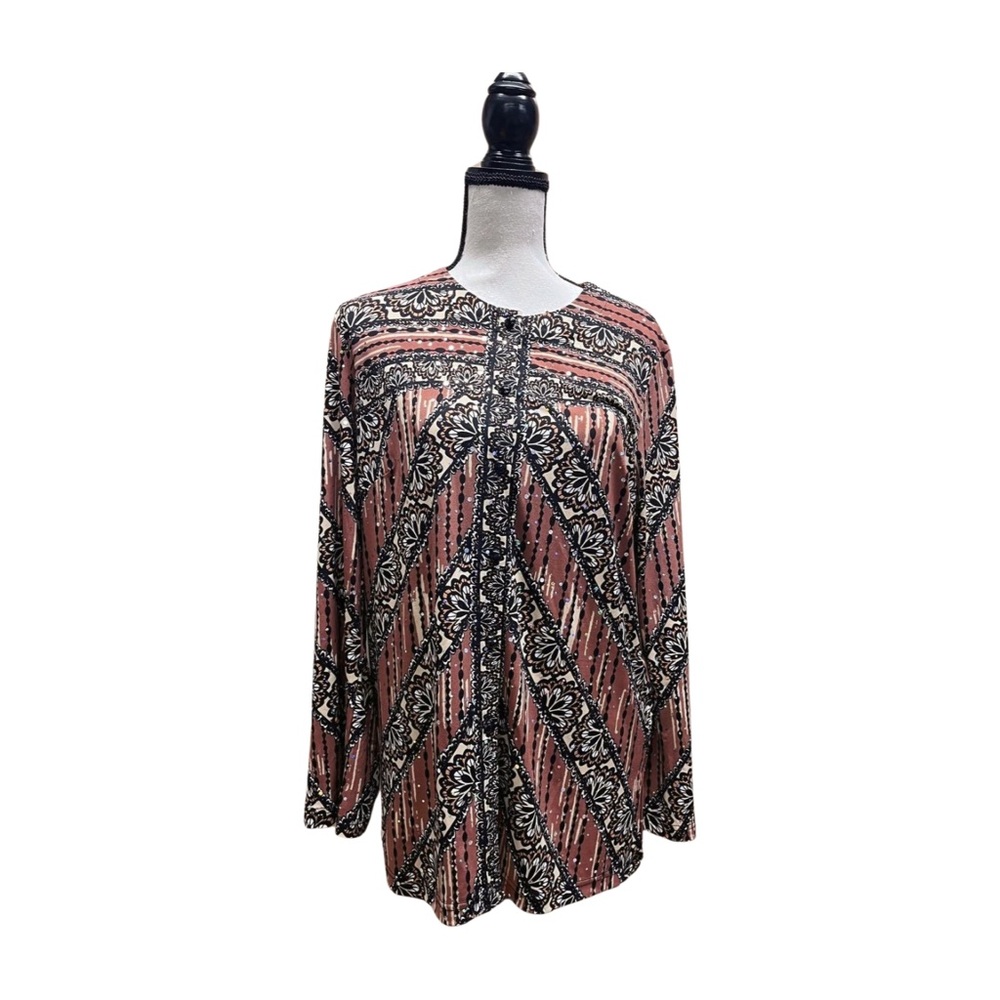 Bob Mackie Button Down Top Medium, Long Sleeves